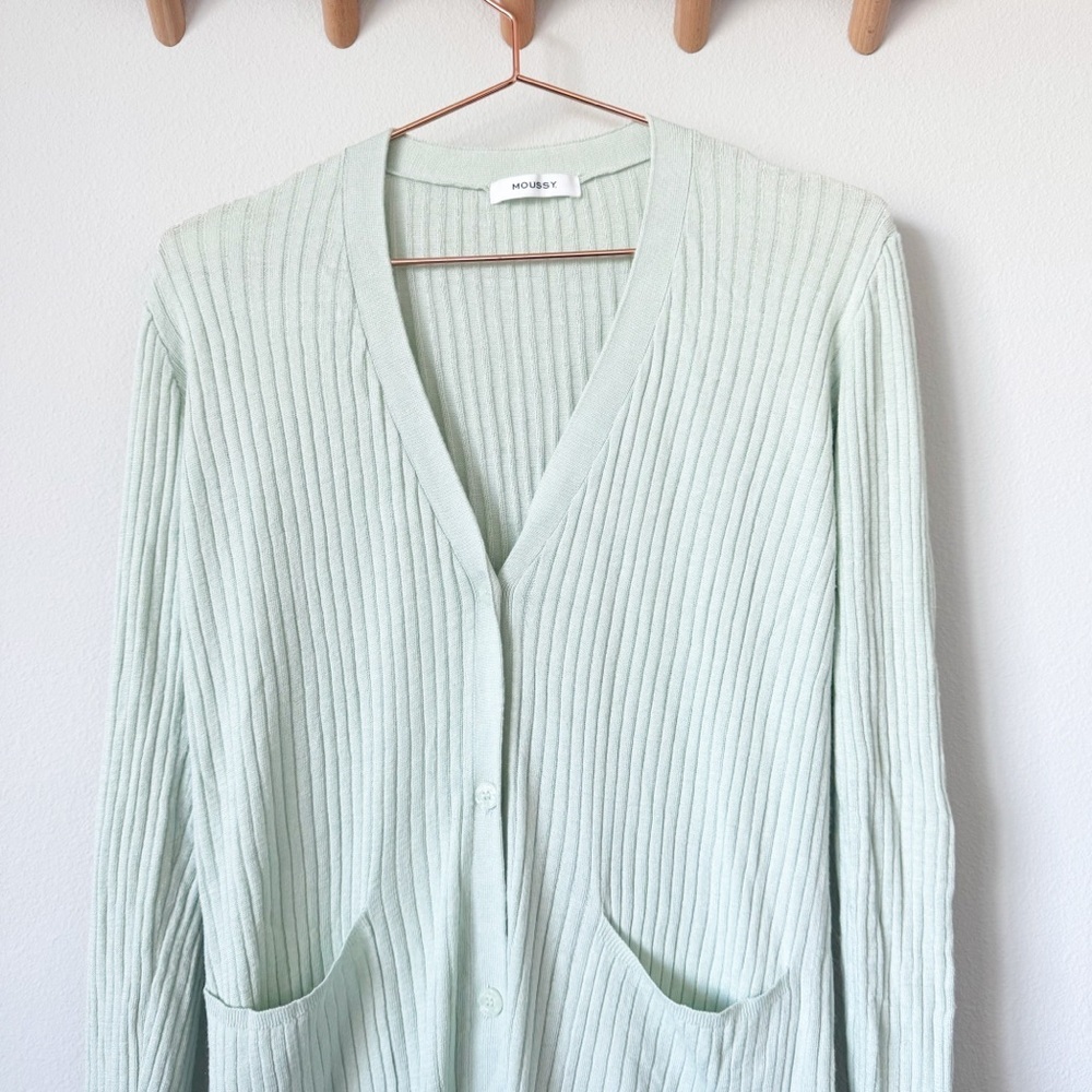 MOUSSY Mint Green Ribbed Duster Cardigan